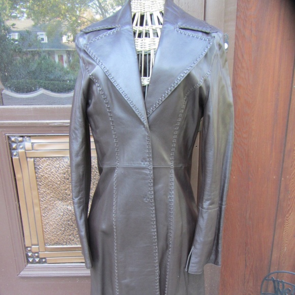 Guess Jackets & Blazers - GUESS WHIPSTICHED BROWN LEATHER 3/4 LONG JACKET M